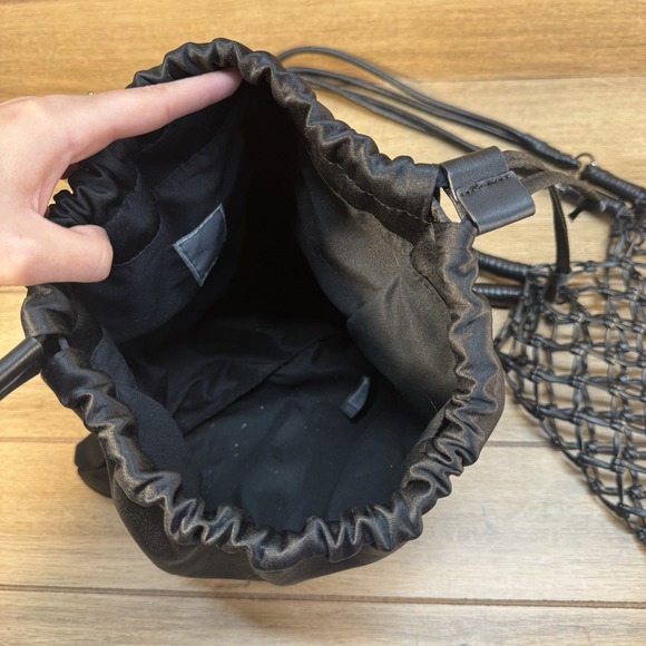 Topshop Woven Shoulder‎ Bag Black Mesh Net Drawstring Boho Tote Purse Women's - Picture 7 of 9